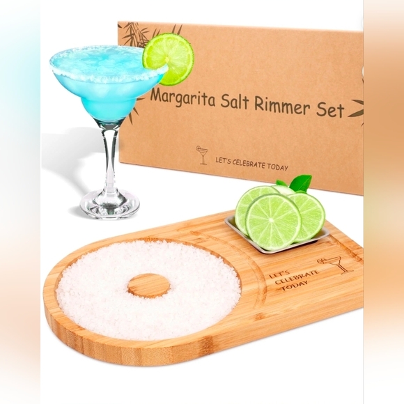 Other - MATAWEEK Portable 5.5-Inch Bamboo Cocktail Glass Rimmer Set with Bamboo Tray